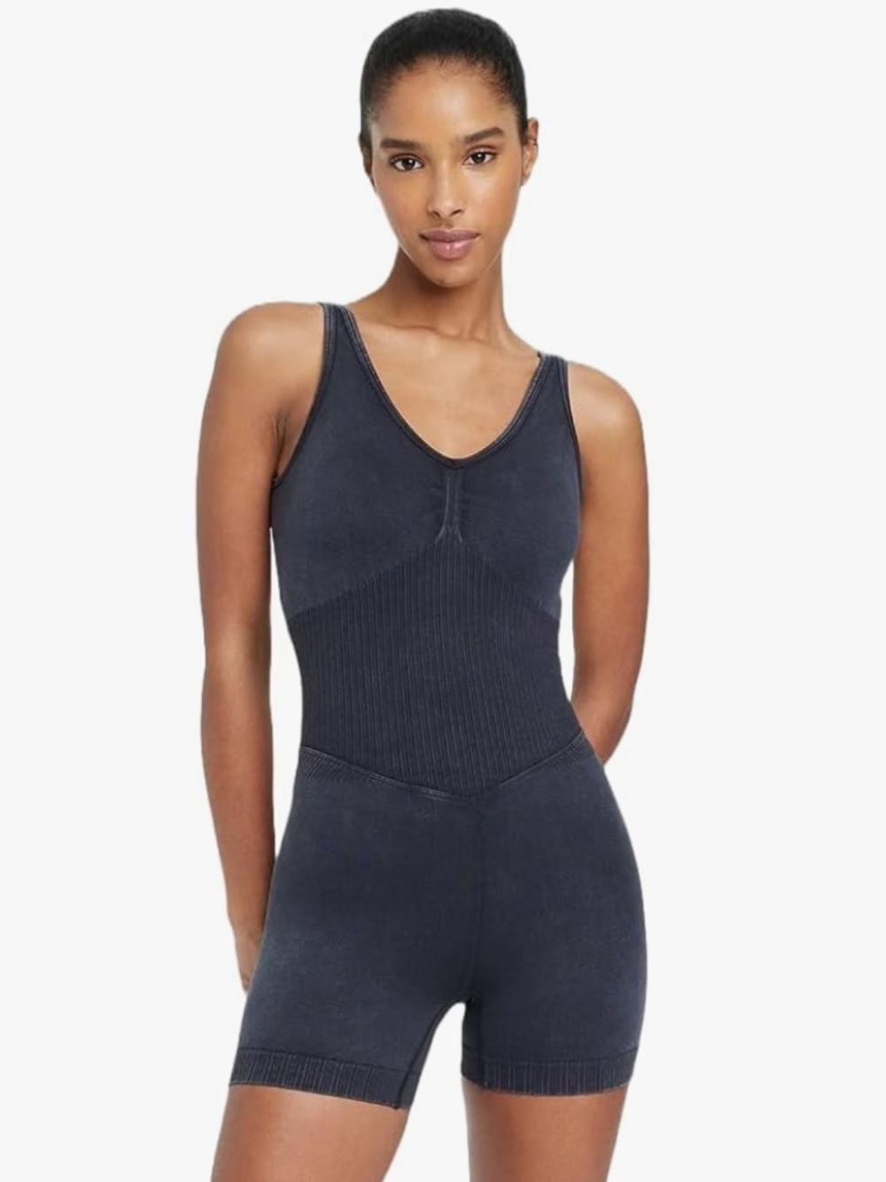 JoyLab Seamless Short Bodysuit, Gray, S